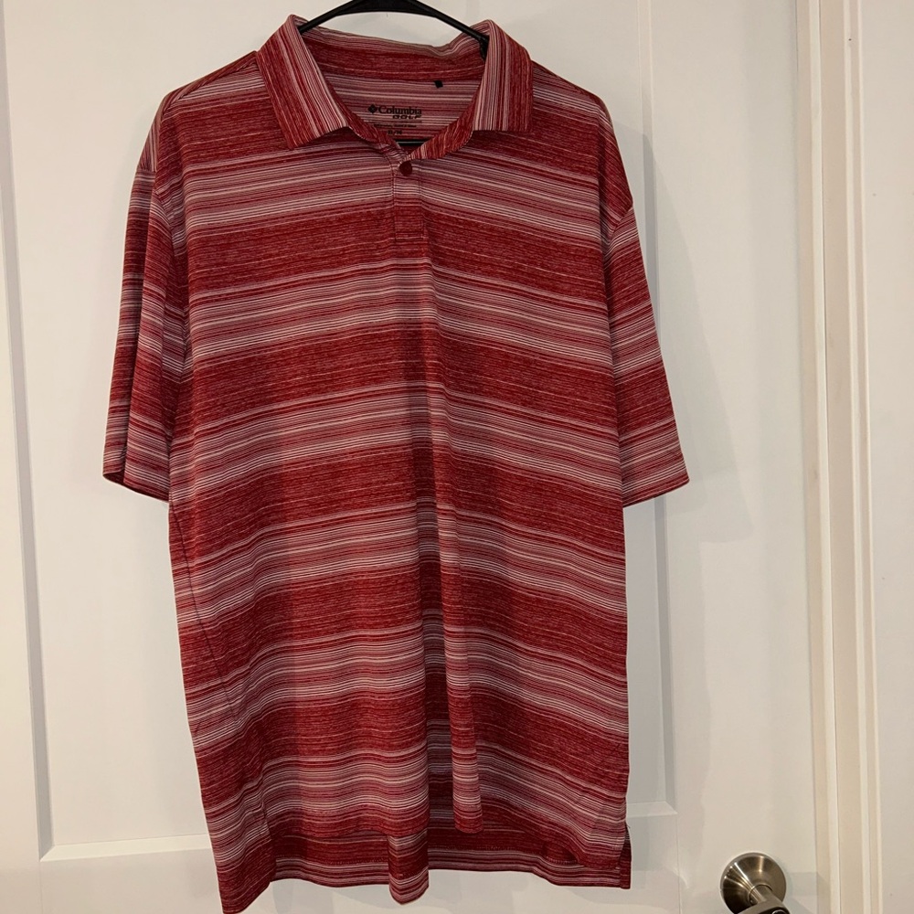 Columbia Red and White Striped Polo Shirt